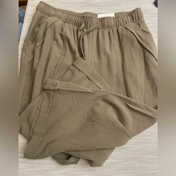 Harper Tan Relaxed Drawstring Joggers Capris Wide Leg Cropped Harem Pants - Picture 11 of 12